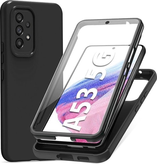 Podec 2-in-1 Case with Screen Protector - Black Phone Case - Anti-Shock Case Cover - Suit pour Samsung Galaxy A53