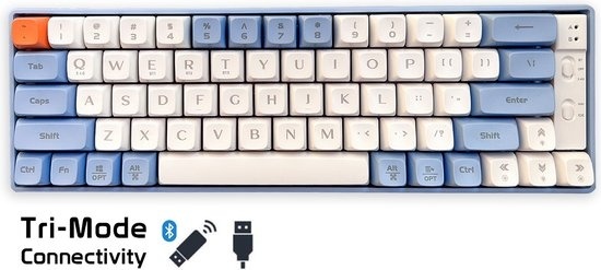 LANGTU GK65 Gasket Mechanical Wireless Gaming Keyboard - Tri mode - QWERTY - 65 touches - Bleu blanc