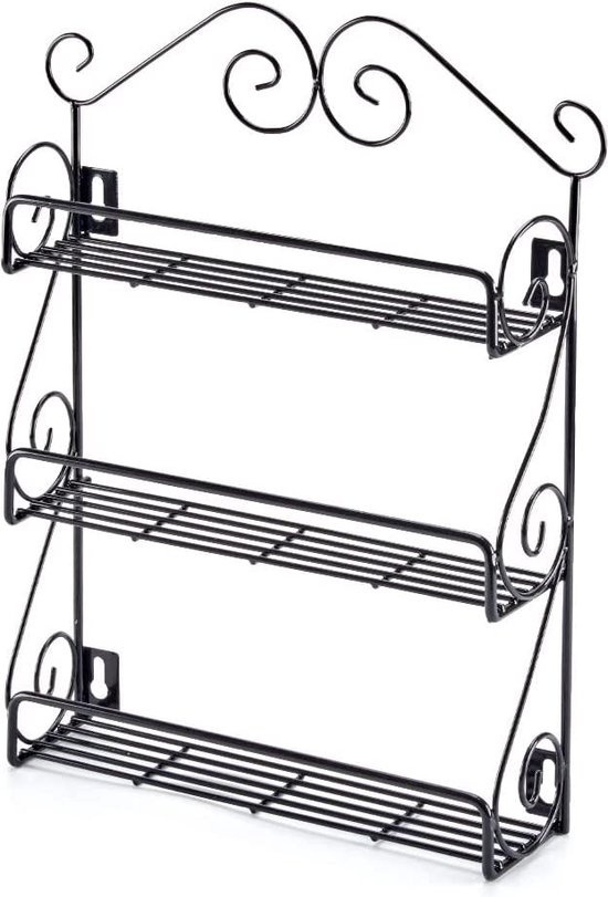 Etagère à épices, 3 niveaux, étagère à épices en métal, organisateur de cuisine, Set d'épices, pots à épices, noir