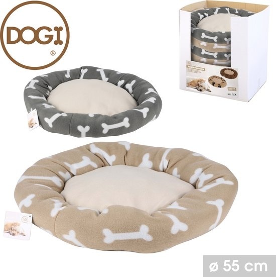 Dogi - Coussin pour chien avec motif d'os - Panier pour chien en polaire - 55x50x11cm - Panier pour chien Beige / Brown