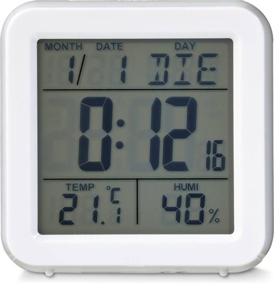 Blokker Radio-réveil - Station météo - 9x9x5cm - Blanc