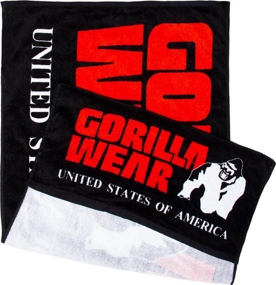 Serviette de gymnastique Gorilla Wear avec système antidérapant - Noir/Rouge