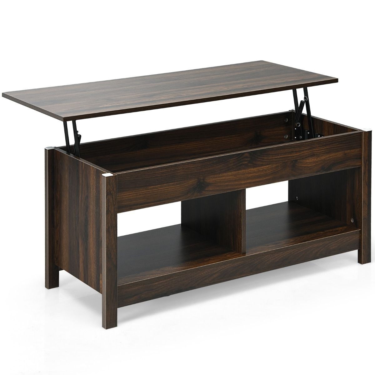 Table basse Coast avec étagères de rangement et plateau optilable - 109 x 47,5 x 50 cm - Bois - Marron