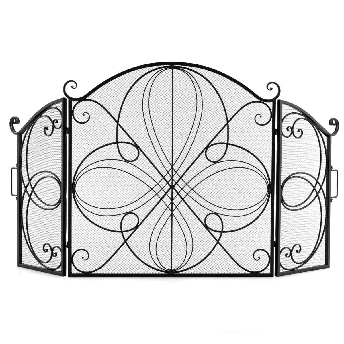 Paravent de cheminée pliable Coast - 3 panneaux - motif floral - 151 x 83 cm - métal