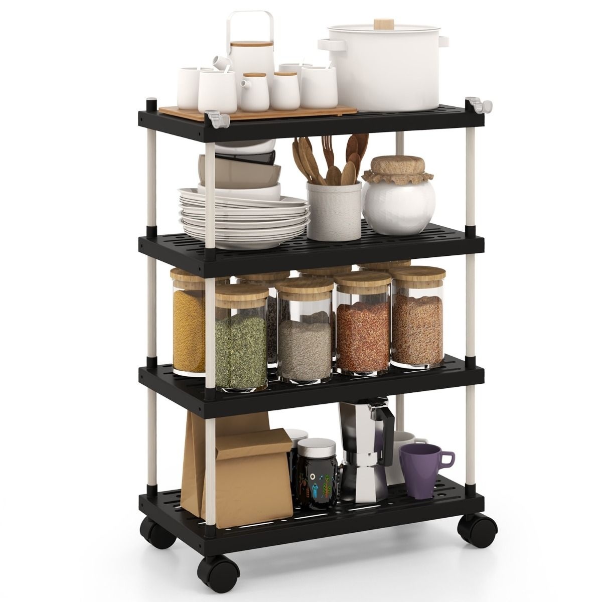 Coast Serving Trolley with Locking Wheels - 4 Layers - 40 x 21 x 59.5 cm - Black