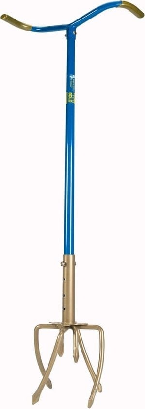 Tuinklauw GG921-06 - Woelvork - In Lengte Verstelbaar 97-106CM - Aarde Losmaken, Onkruid Wieden, Grond Beluchten, Kultiveren - Blauw/Goud