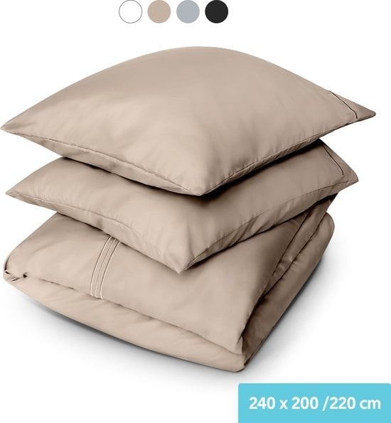 Dreamlab Enveloppe de couette - 240 x 200/220 cm - Literie avec taie d'oreiller - Double - Four Seasons - Microfibre - Sand beige