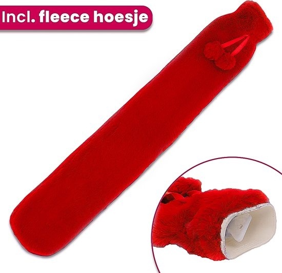 Aerend Extra Long Jug - Carafe d'eau chaude avec couverture en polaire - 2,5 litres - Soulage les douleurs au cou, aux épaules et à l'abdomen - Rouge