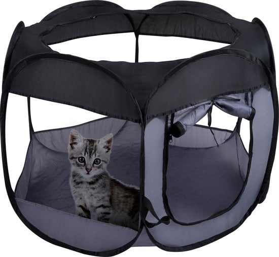 Maxxpro Banc pliable - Banc de voyage - Ø78 x 62 CM - Petits animaux - Panier pour chien - Panier pour chat - Panneaux en maille - Noir - Nylon