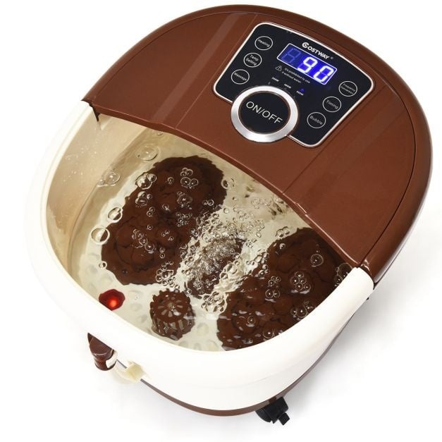 Bain de pieds massant à roulettes Bain de pieds électrique Shiatsu Massage des pieds Spa 10-60 minutes Minuterie / 35-48 °C / 500 W (Marron)