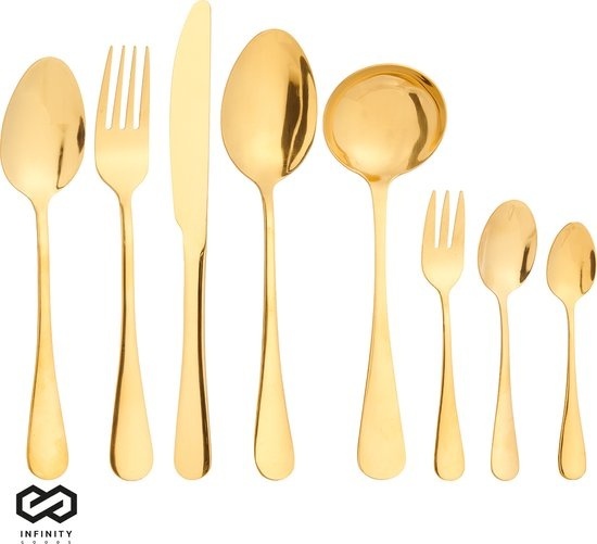 Infinity Goods Set de Couverts - Or - 39 pièces - Couverts pour 6 personnes - Multi-plats - Couteau Cuillère/Fourchette - Acier inoxydable - Or