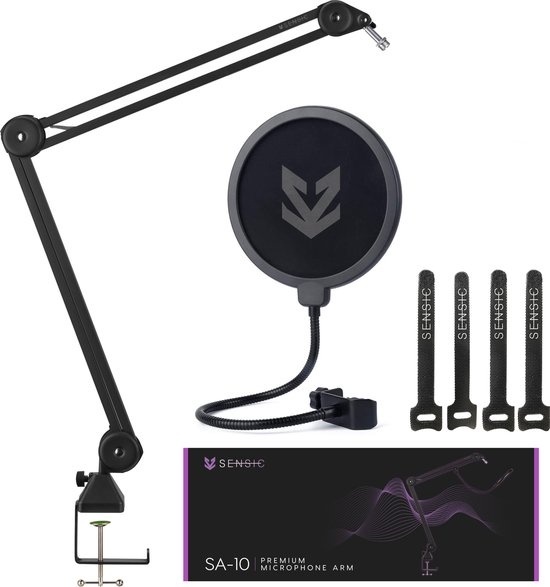 Sensic SA 10 Bras de microphone avec filtre anti-pop - Support de microphone - Bras de perche - Trépied - Extra long