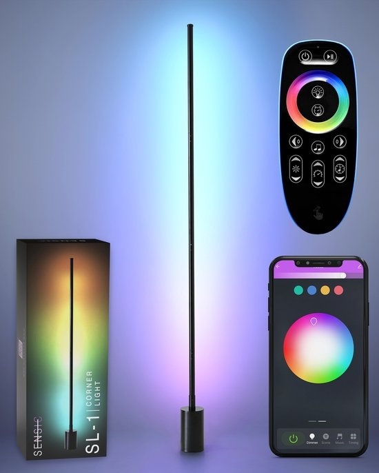 Sensic SL-1 Lampe d'angle avec télécommande - Lumière RVB et blanche - Lampadaire intelligent - Lampadaire sur pied - App Control - Noir