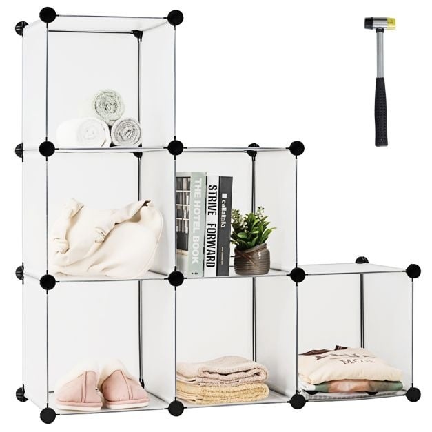 Rack de rangement de 6 dés empilables en plastique modulaire pour chambre à coucher salon 95 x 32 x 94,5 cm