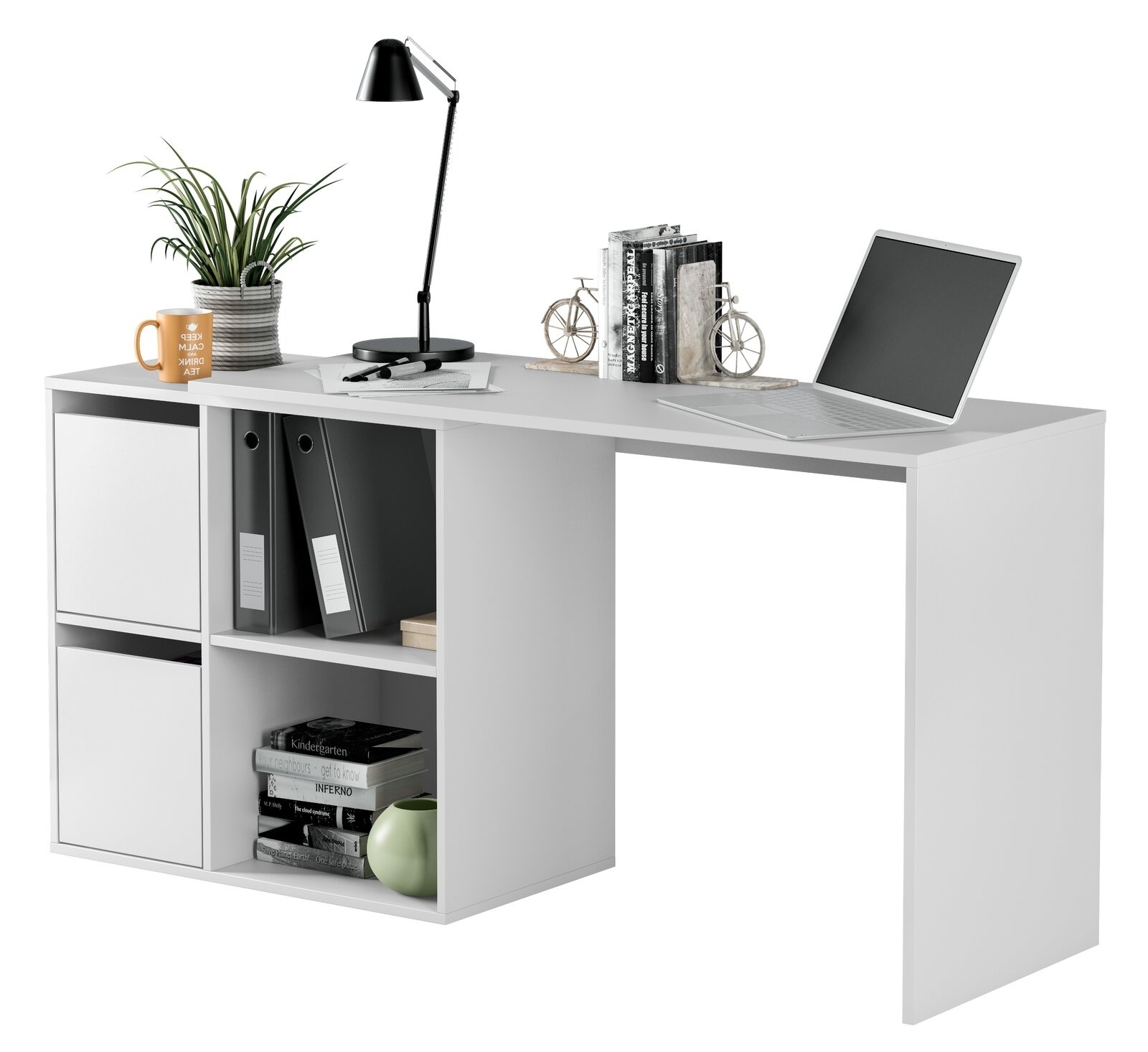 Wade Logan Bureau avec armoire de rangement - Max. 10 kg - 152 x 49 x 74 cm - Blanc