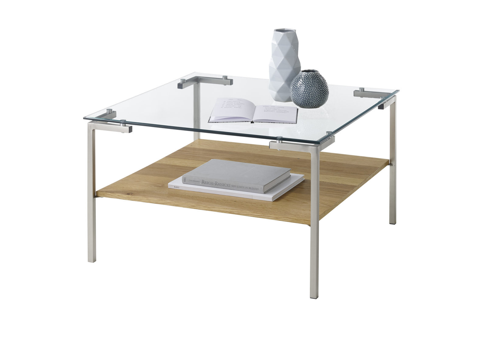 MCA Furniture Table basse avec plateau en verre - Max. 20 kg - 65 x 65 x 46 cm