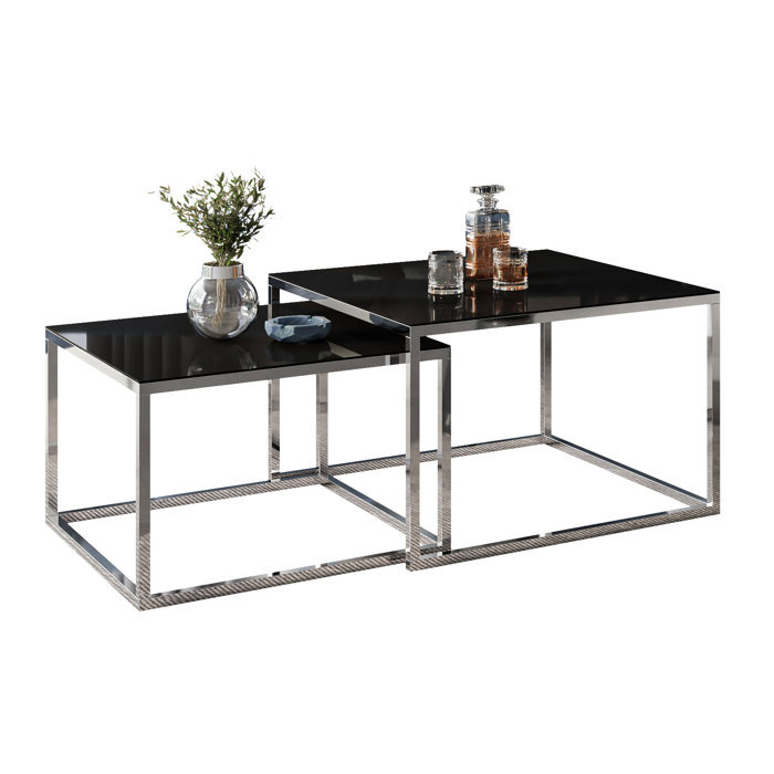 Table basse Latitude Run - Lot de 2 - Max. 10 kg - MDF + Verre - Noir / Argent