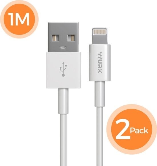 Wurk Câble USB vers Lightning - Câble pour Ipad et Iphone - 2 pièces de 1M - Blanc