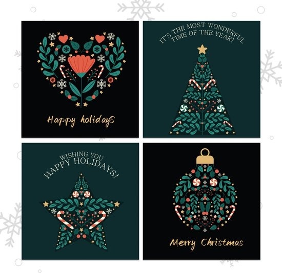 Giftmas Cartes de Noël - Cartes de vœux - 52 pièces - Avec enveloppes et autocollants - 10x10cm