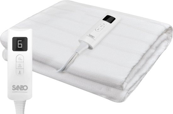 Couverture électrique Sanbo - Sécurité lave-linge - Sous-couverture - 150 x 80 cm - 7 niveaux - Avec élastiques de coin - 1 personne