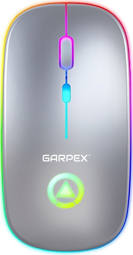 Garpex® Silent Wireless Mouse - Gaming Mouse - Computer Mouse - Mouse Wireless - With LED Lighting - Rechargeable - Silver colour