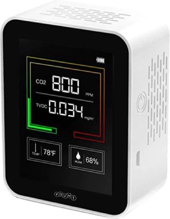 Foumt - Compteur de Co2 - Co2 Indoor - Détecteur de Co2 - Compteurs de qualité d'air - Blanc