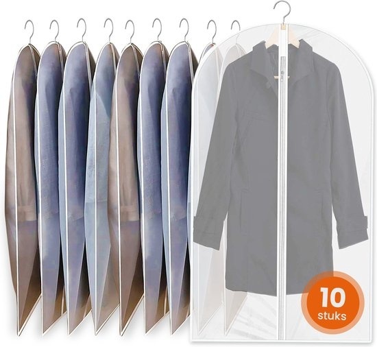 Goliving Housses de vêtements - 10 pièces - Housse de vêtements - Sac à vêtements avec fermeture éclair - Sac de rangement pour vêtements - 60 x 140 cm - Transparent