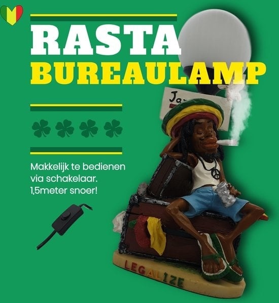 Lampe de Bureau Rasta Weed 33 cm avec Interrupteur - Accessoires Drôles Reggae Rastafari