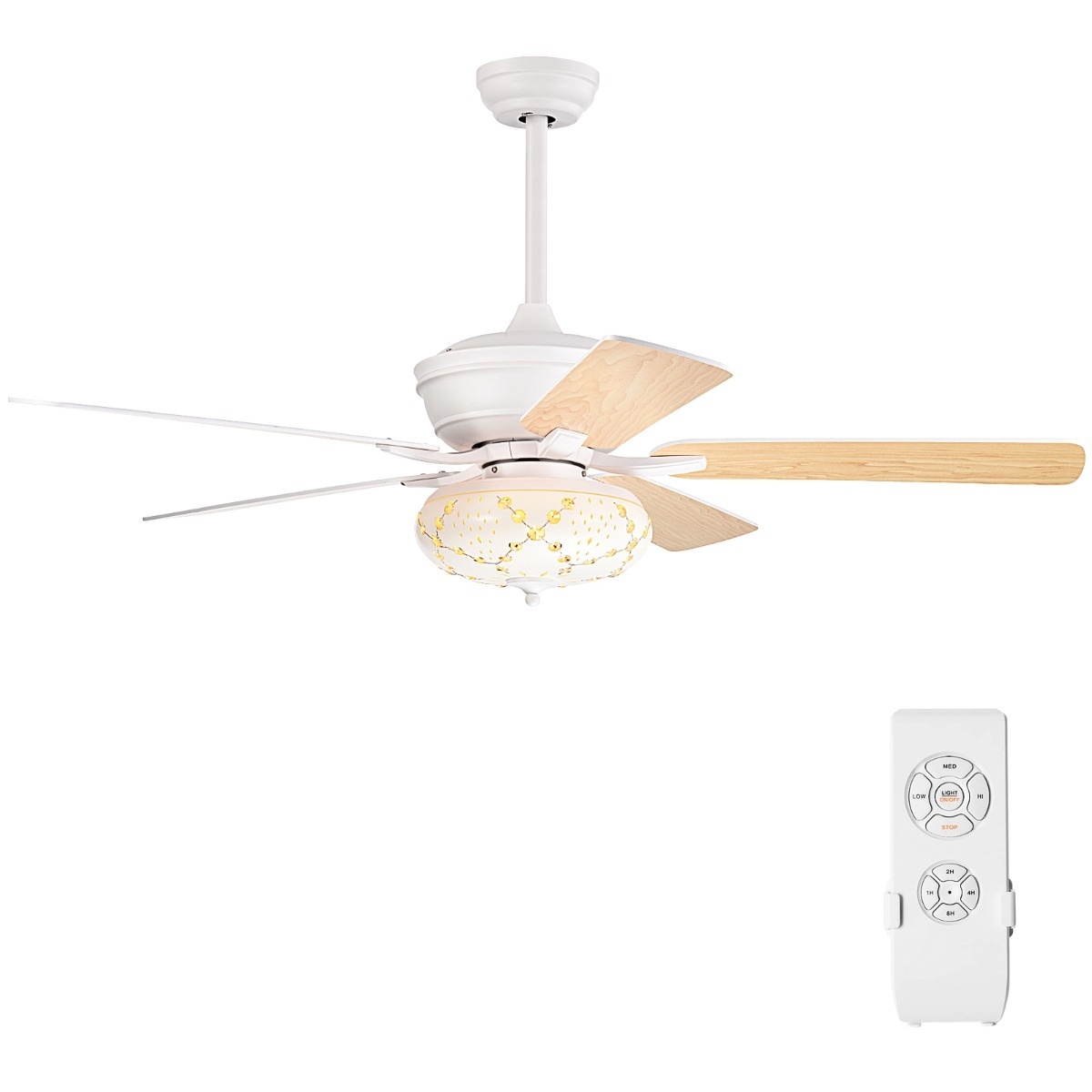 Coast 132 cm ventilateur de plafond bois avec éclairage ventilateur réversible avec lampe 4h timer blanc