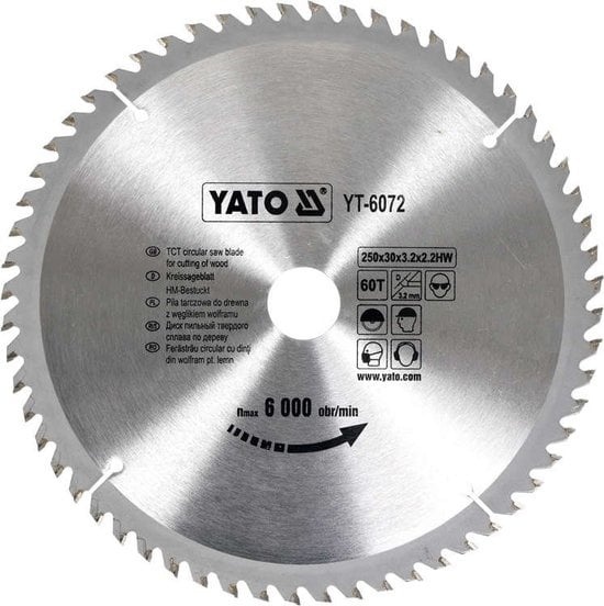 YATO Lame de scie circulaire Ø250 mm - 60T - diamètre intérieur 30 mm