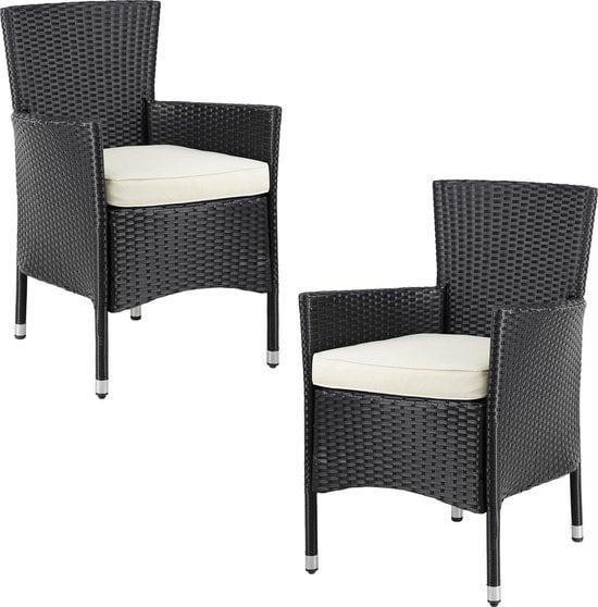 Chaises de jardin Casaria en polyrotannes - 2 pièces - Noir/ Crème
