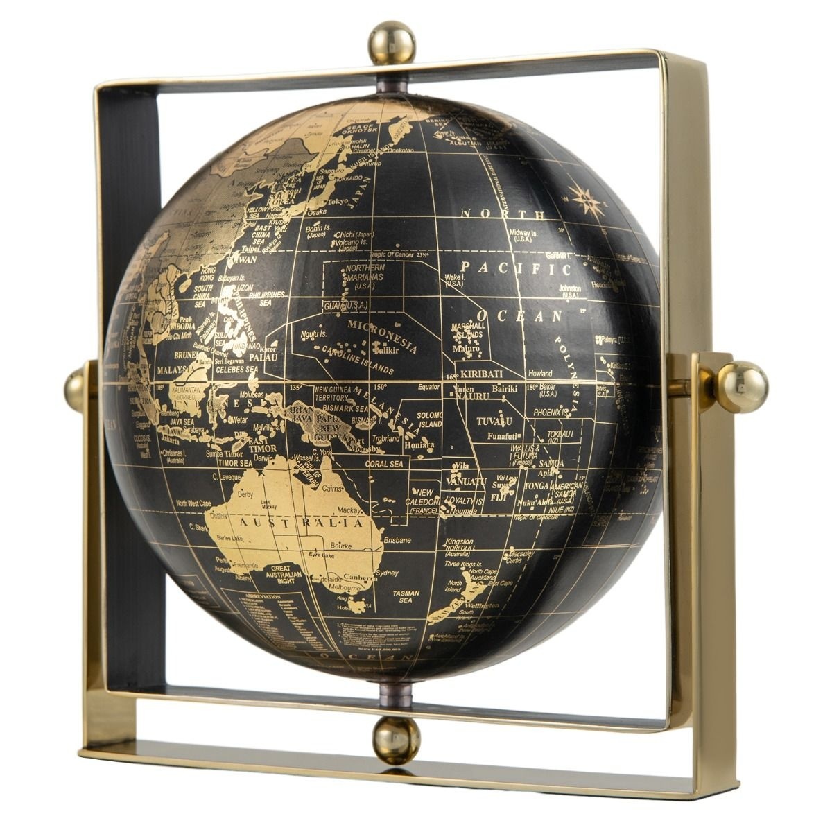 Globe Terrestre - Rotation 720° - Modèle de bureau - 34 x 26 x 35 cm - Noir/Or