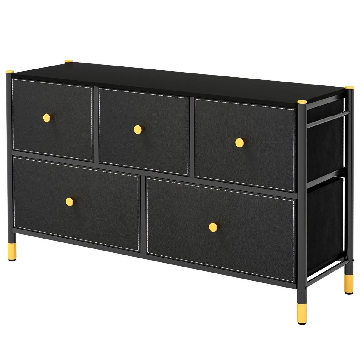 Commode Coast - 5 tiroirs - Tissu - 100 x 30 x 59 cm - Noir