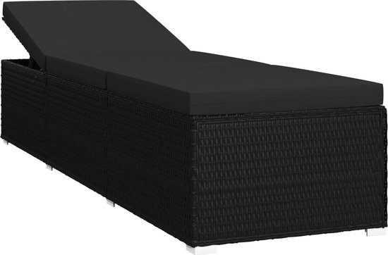 vidaXL - Chaise longue - avec - coussin - poly - rotin - noir