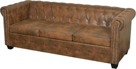 vidaXL Canapé 3 places Chesterfield en similicuir marron
