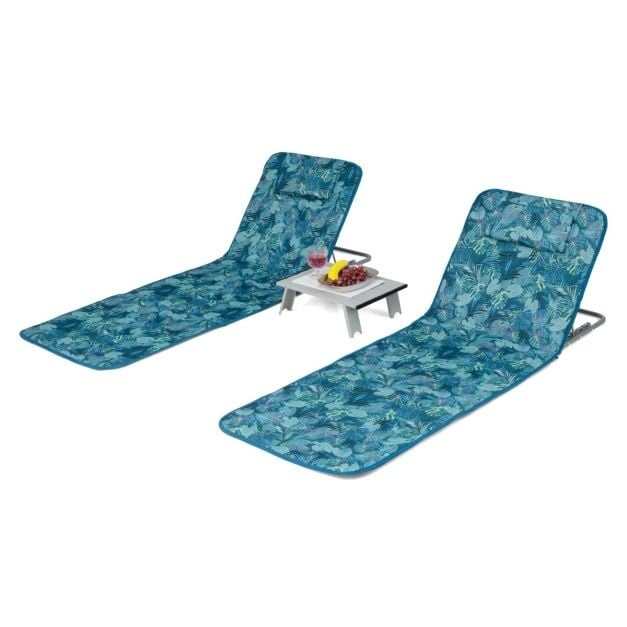 Tapis de plage et table d'appoint Coast - Lot de 3 - Bleu turquoise - Pliable