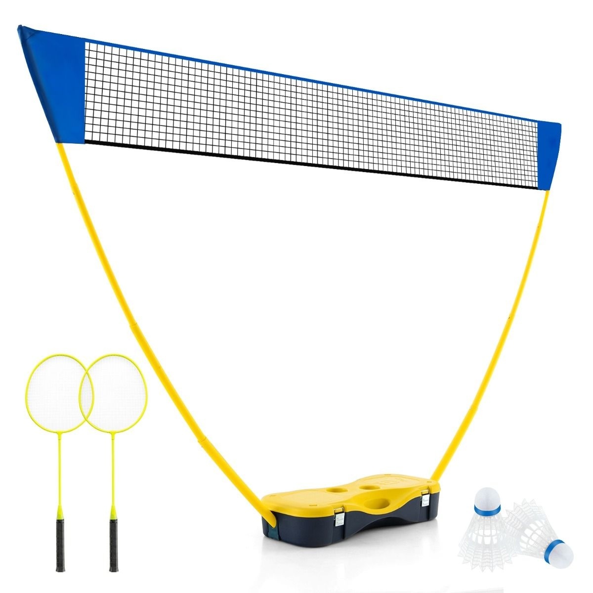 Filet de Badminton Portable Coast - Avec 2 Raquettes - 1.6m - Jaune/Bleu