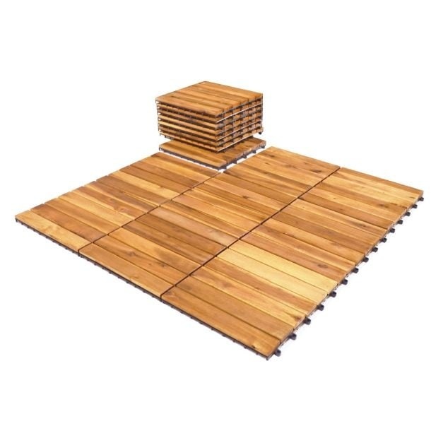 Coast Wood Tiles - Planches de terrasse WPC - Bois d'acacia - 27 pièces - 30 x 30 x 2,4 cm