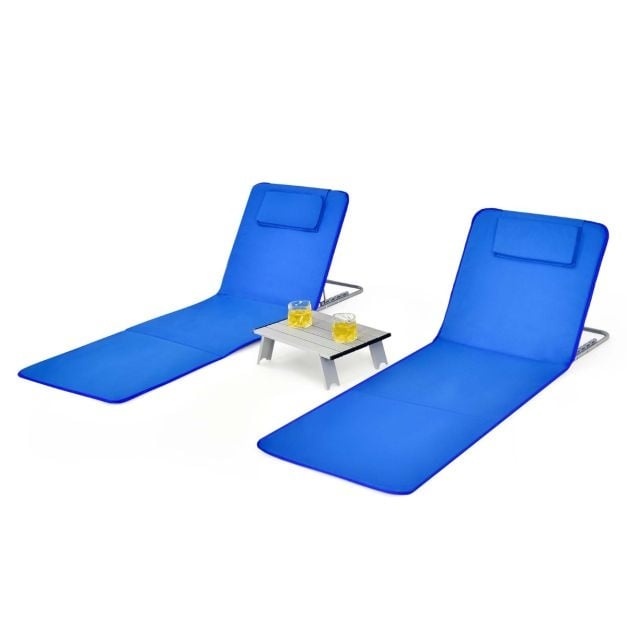 Tapis de plage et table d'appoint Coast - Lot de 3 - Bleu - Pliable