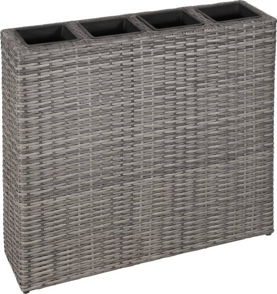 vidaXL - Jardinière - surélevée - avec - 4 - pots - poly - rotin - gris