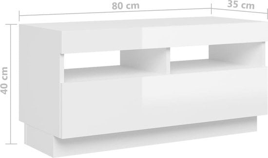 vidaXL - Meuble TV - avec - éclairage LED - 80x35x40 - cm - brillant - blanc