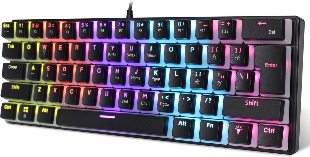 HXSJ L700 RGB clavier de jeu mécanique filaire - QWERTY - TKL - 61 touches - Interrupteur bleu - Capuchons de touches Pudding - Noir