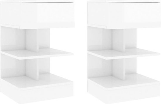vidaXL Tables de nuit-2-st-40x35x65-cm-panneau de particules-haut-brillant-blanc
