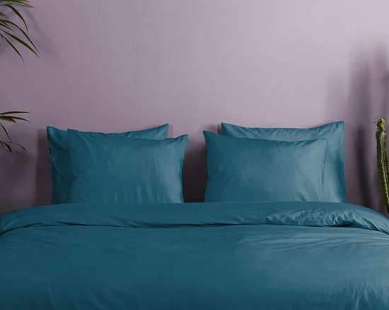 HIP Uni Satin - Housse de couette - Lits-jumeaux - 240x200/220 cm + 2 taies d'oreiller 60x70 cm - Petrol