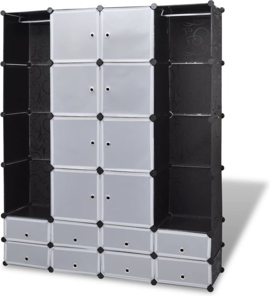 vidaXL - Armoire - modulaire - avec - 18 - compartiments - 37x146x180,5 - cm - noir - et - blanc
