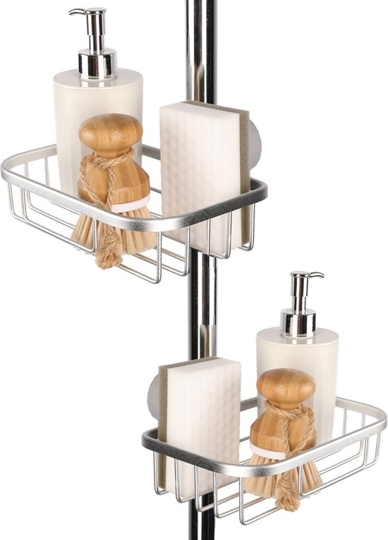 Goliving Support de douche suspendu - Support de douche - Sans perçage - Support de cuisine - Organisateur d'évier - Accessoires de salle de bain - Lot de 2 - Argenté