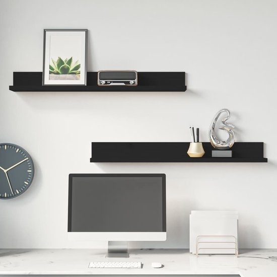 vidaXL - Armoires murales - 2 - pcs - 80x11x9 - cm - solide - pin - noir
