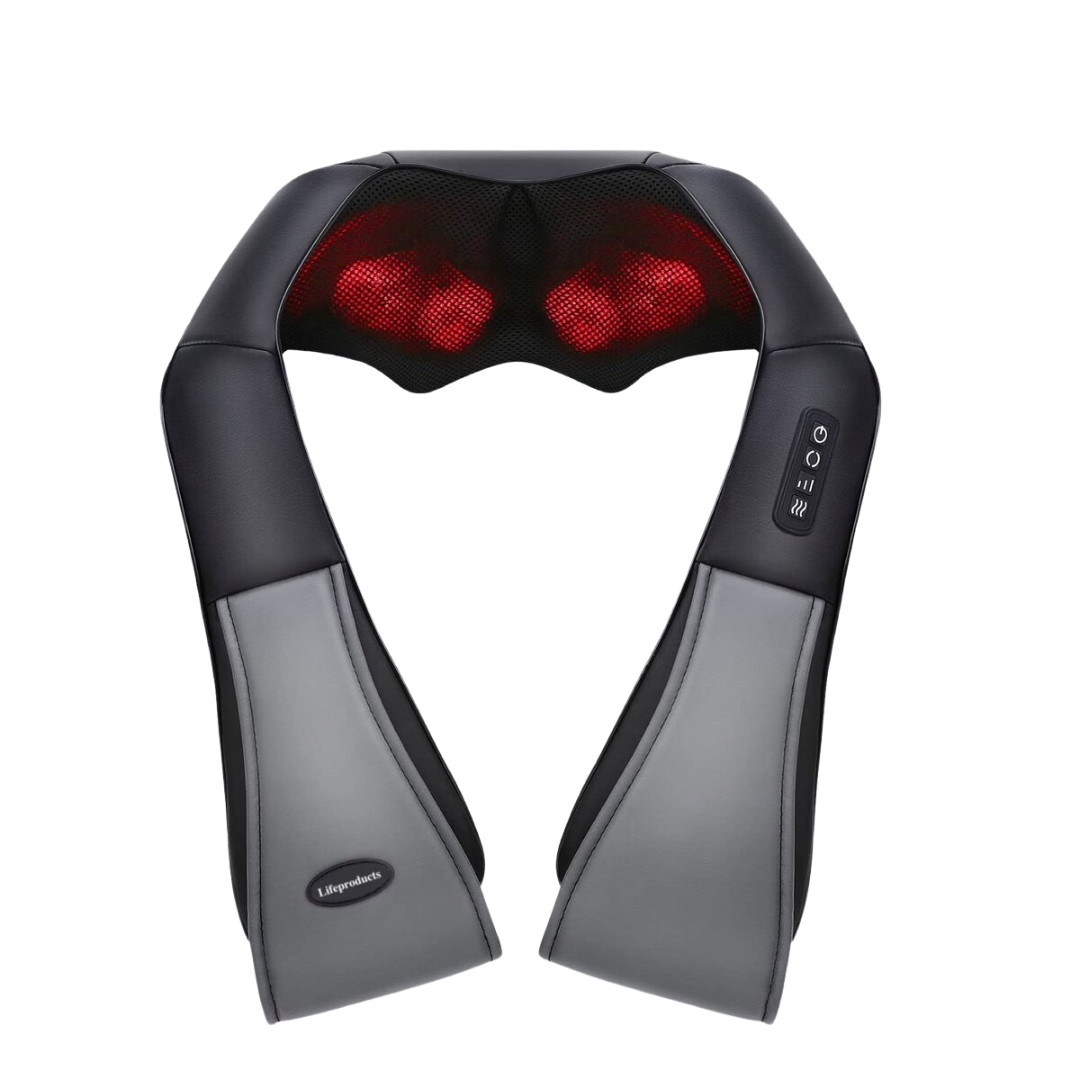 Lifeproducts Coussin de massage Shiatsu rechargeable - Masseur sans fil chauffant pour le cou et le dos