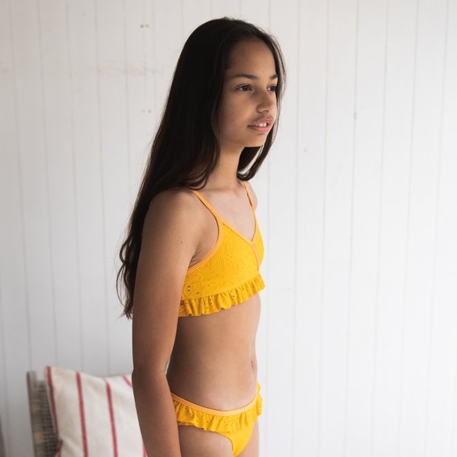 No Way Monday girls bikini ochre yellow embroidery