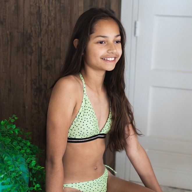 No Way Monday girls bikini lime green polka dots